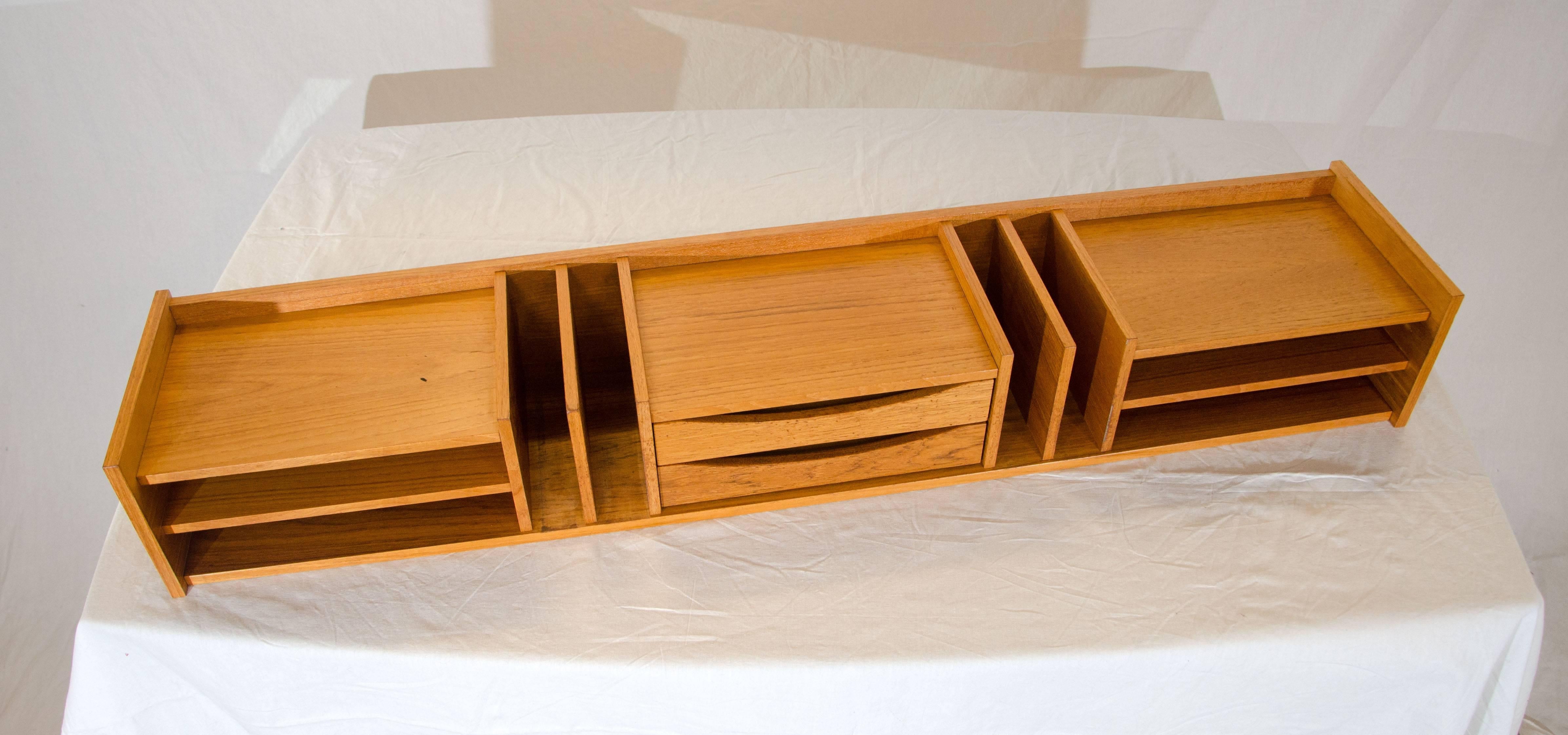  Larger size teak desk organizer with lots of cubbies as well as drawer space.
