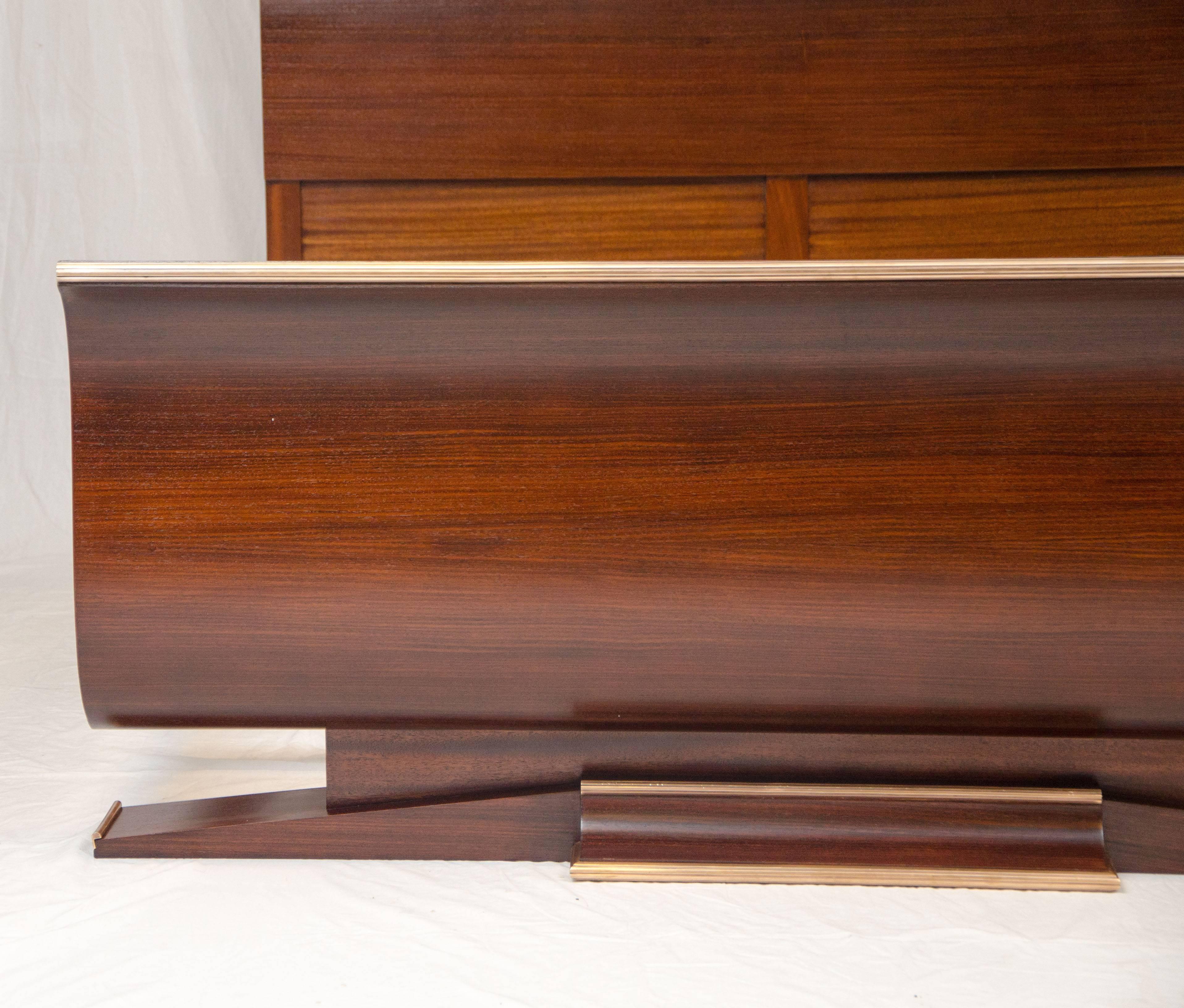 20th Century French Art Deco European Queen Size Bed, Rosewood For Sale