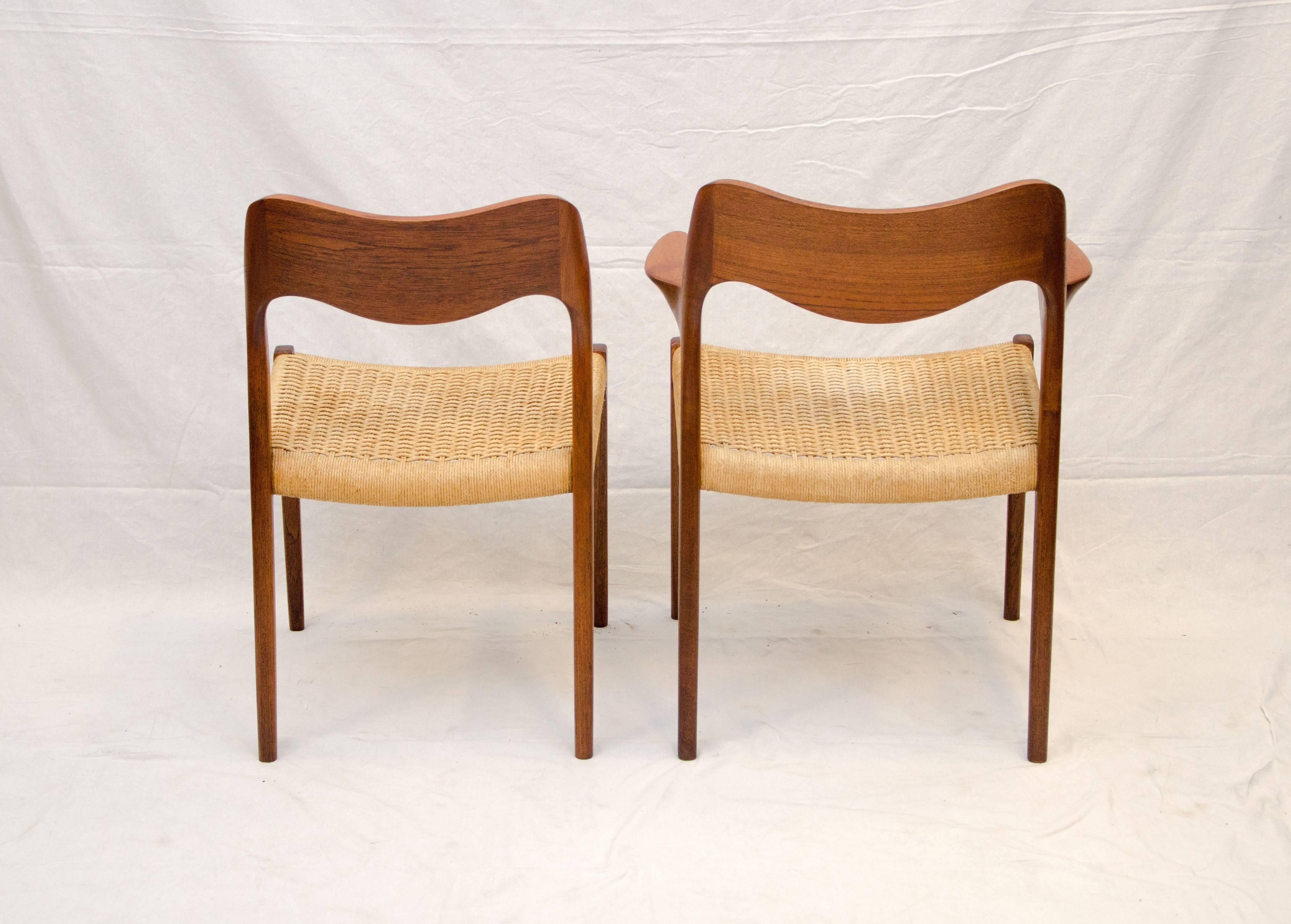 Mid-Century Modern Set of Four Danish Teak Dining Chairs, Moller #71 and #55 For Sale