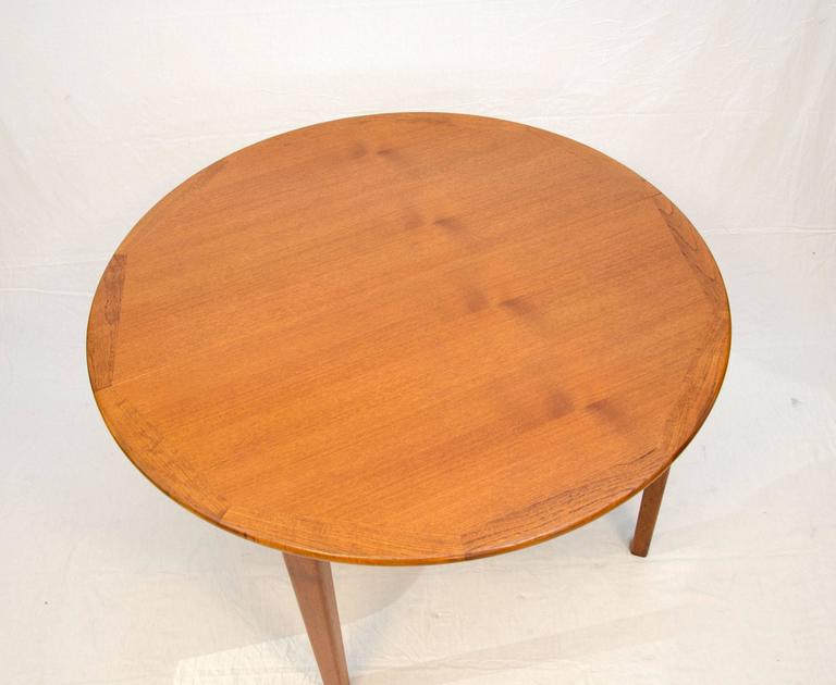 Large Danish Teak Round Dining Table Four Skirted Leaves ...