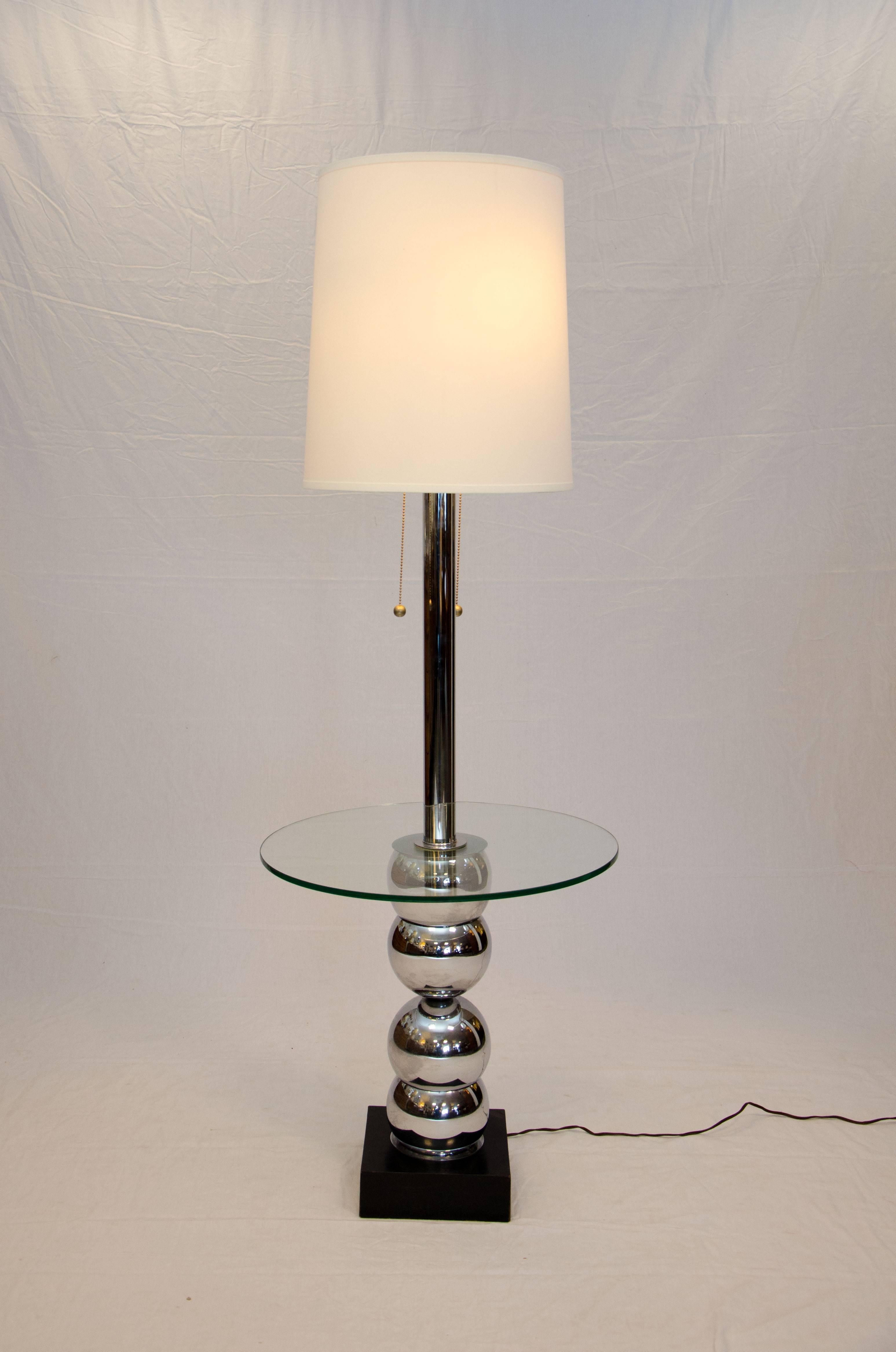 American Mid Century Floor Lamp / Table Chrome & Glass For Sale