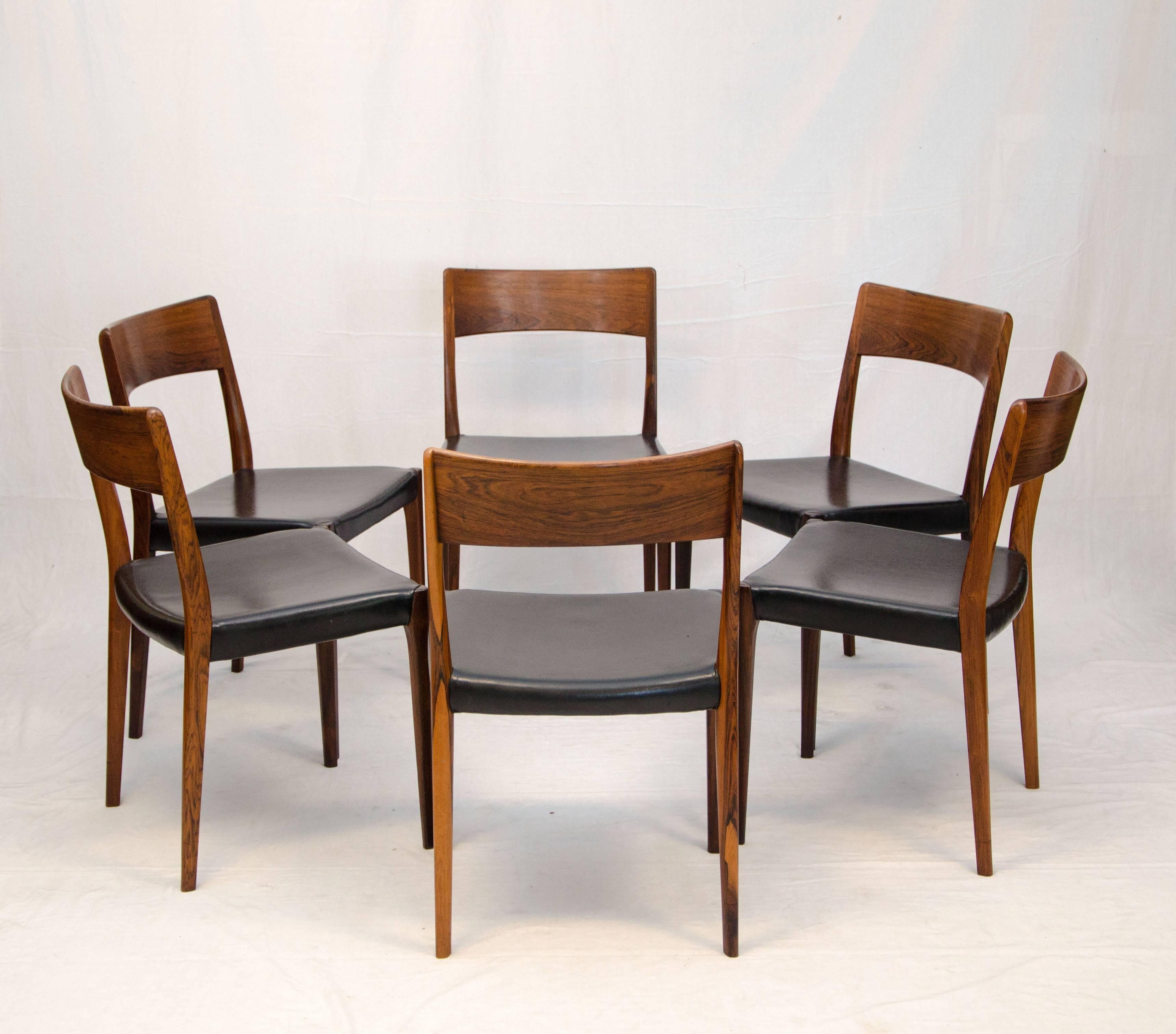 Scandinavian Modern Set of Six Danish Rosewood Dining Chairs, Hornslet Møbelfabrik