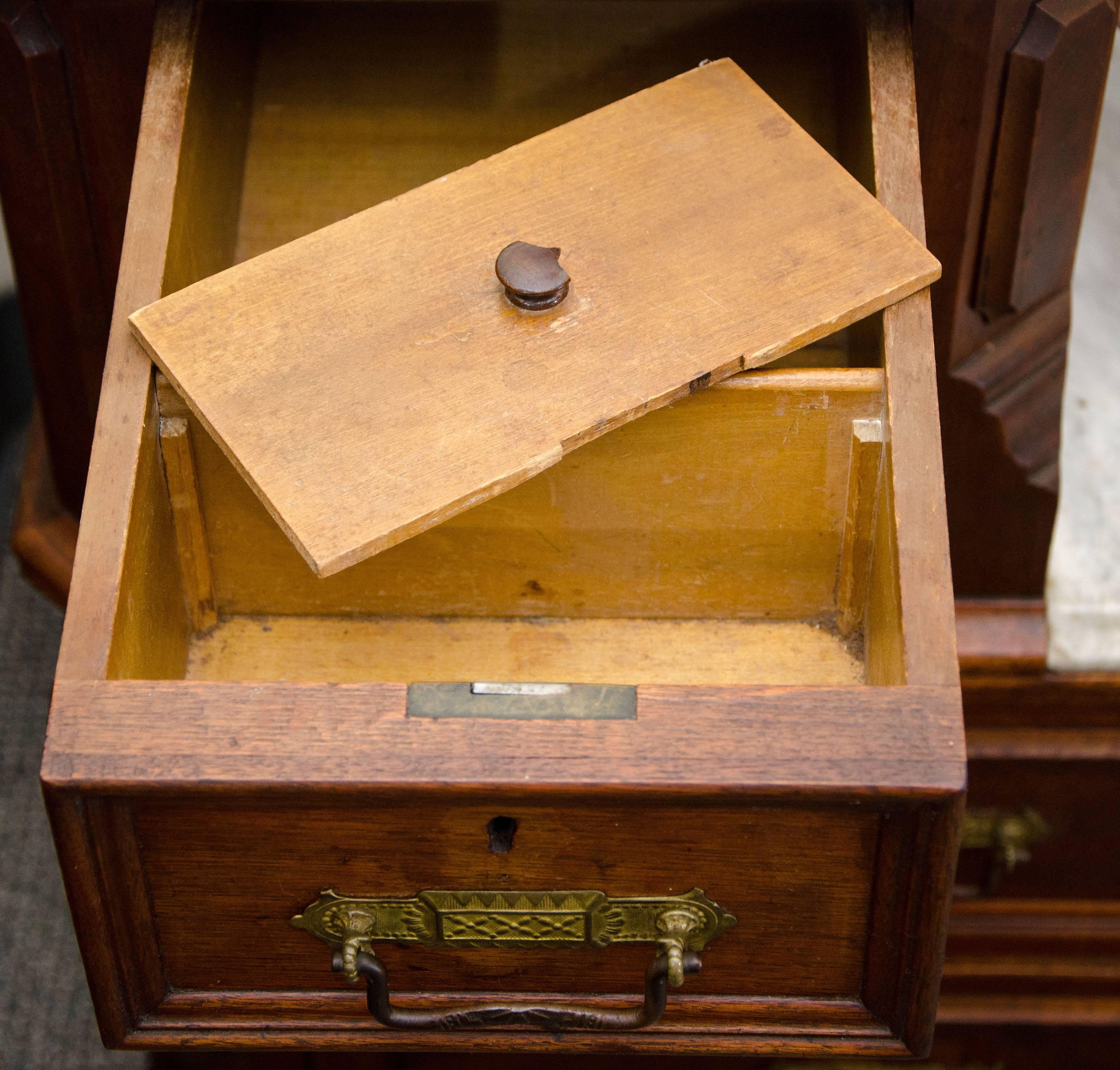 Antique Walnut American Renaissance Victorian Drop Well Dresser, Marble Tops For Sale 1