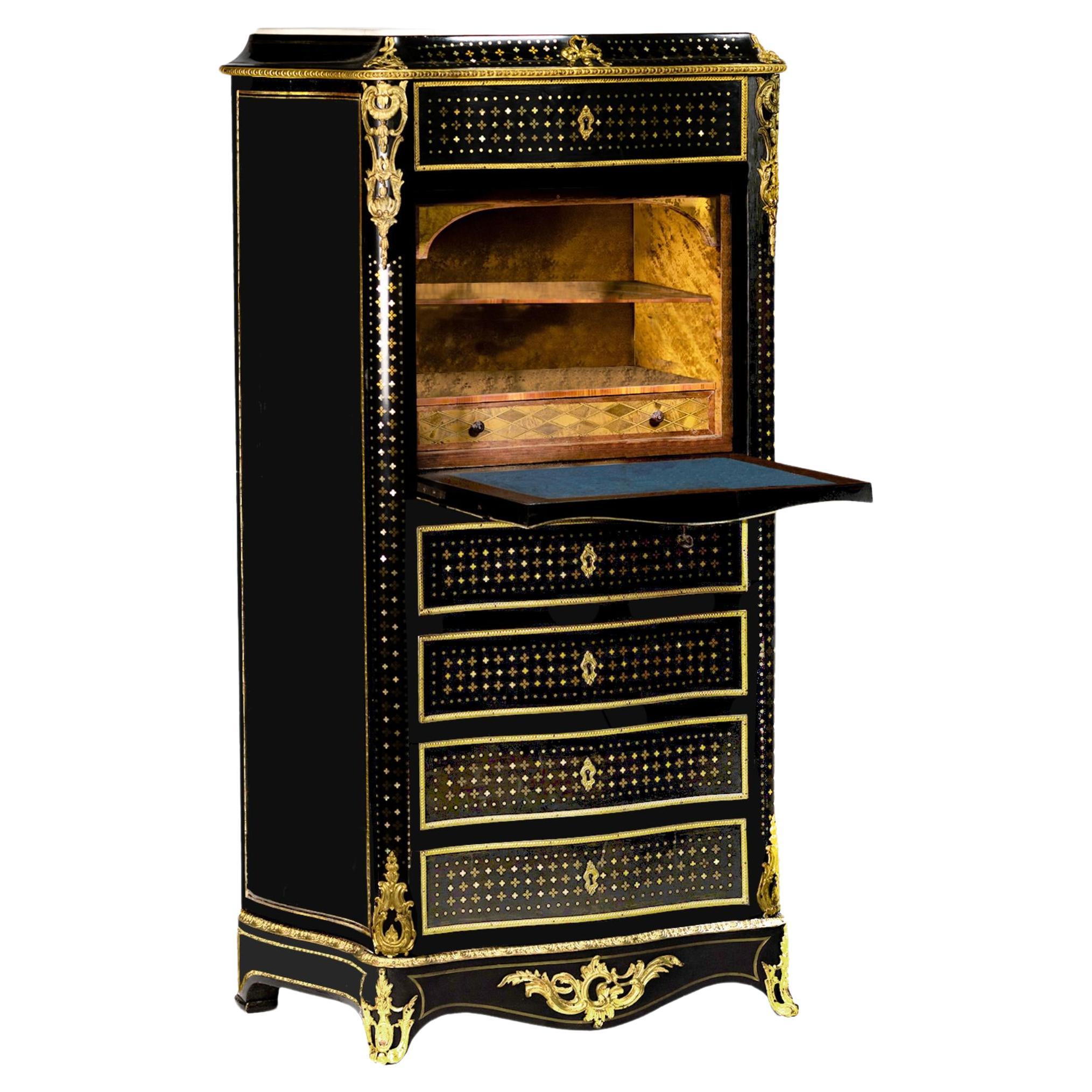 19th Century, French Marble-Top Secretaire Boulle À La Reine Napoleon III For Sale