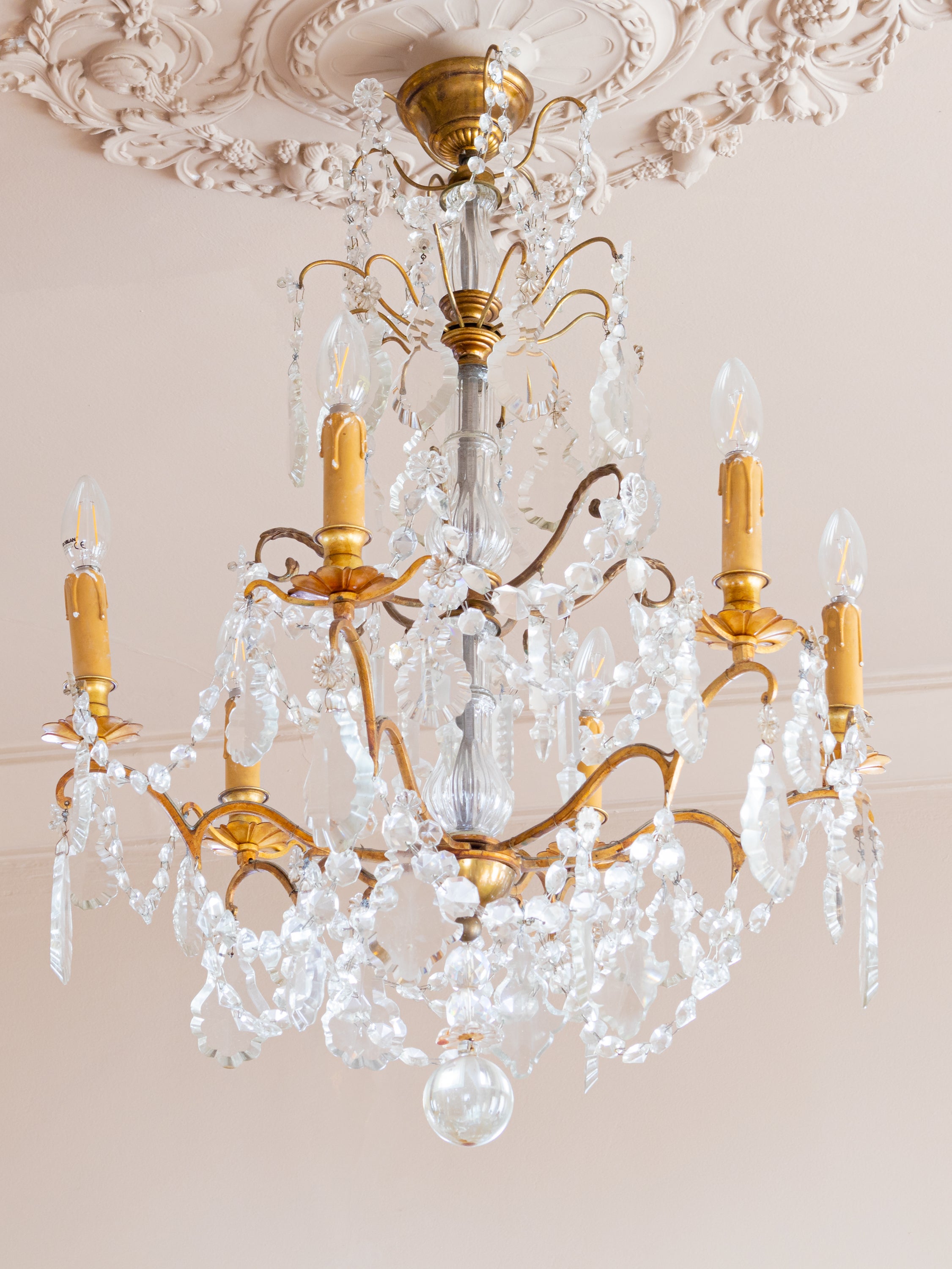 Lustre à quatre six branches en cristal Louis XV 19ème siècle