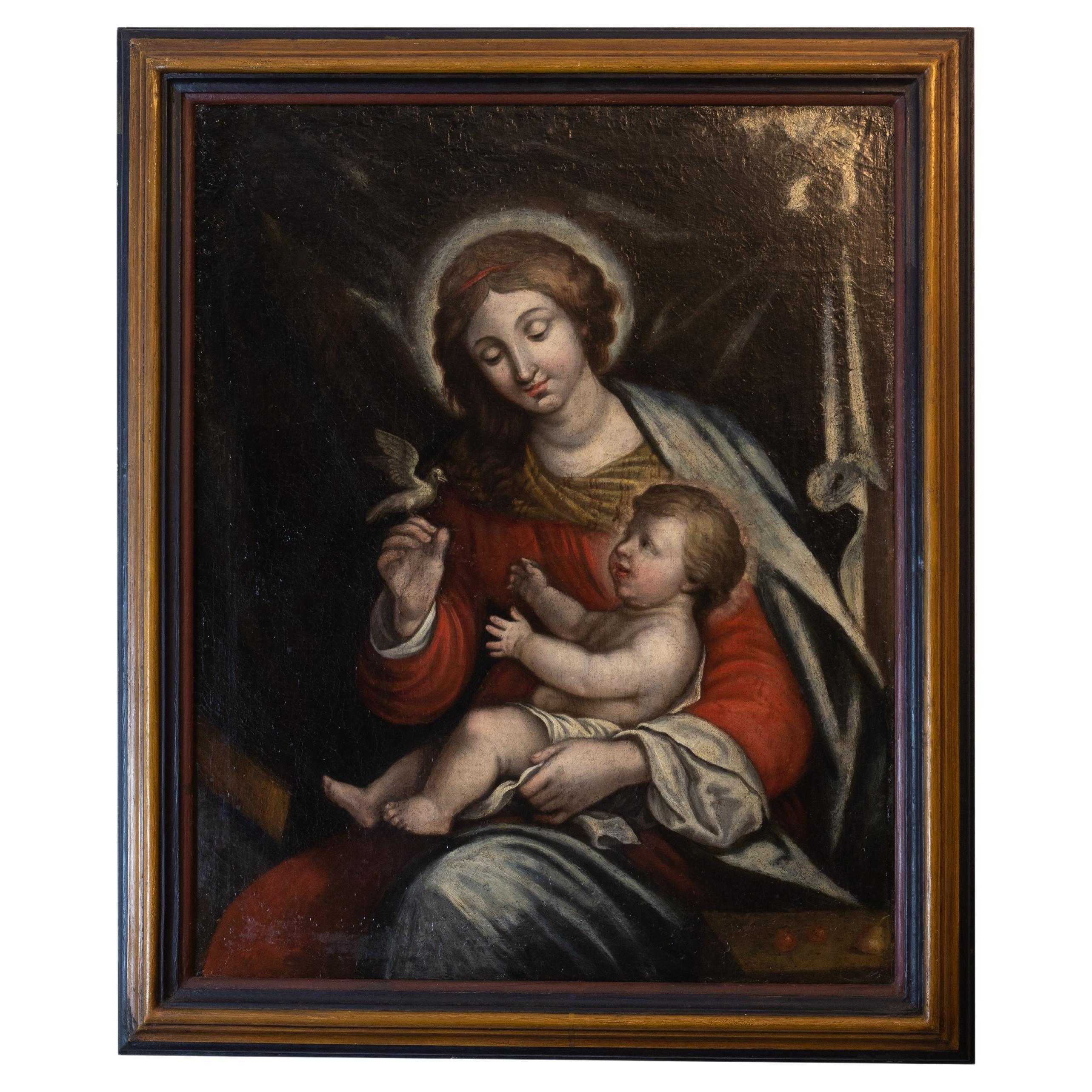 Italienisches Renaissance-Gemälde unserer Friedens Dame, 18. Jahrhundert, religiöse Kunst im Angebot