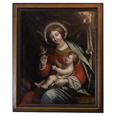 Antique Italian Renaissance Painting of Our Lady of Peace, 18th Century Religious Art