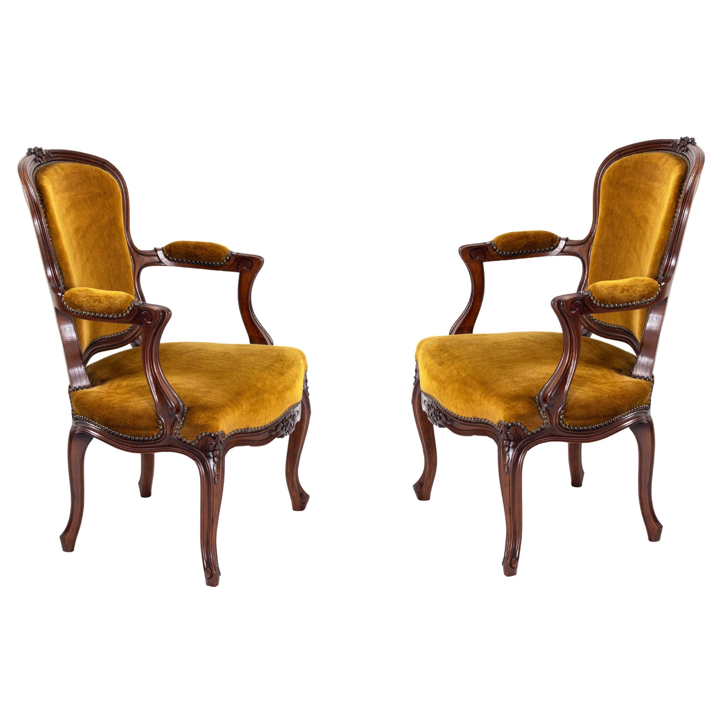 Louis XV Armchairs, 19th Century For Sale