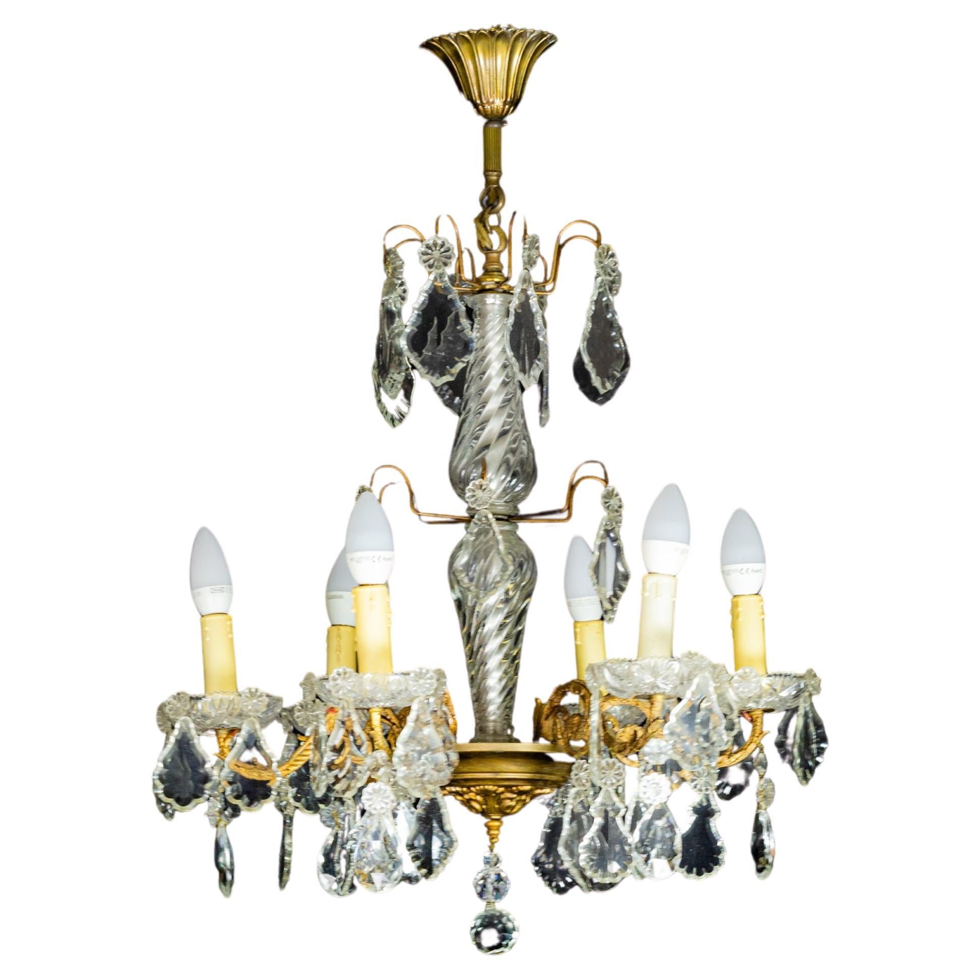 Lustre à six lumières en cristal de style Louis XV en vente