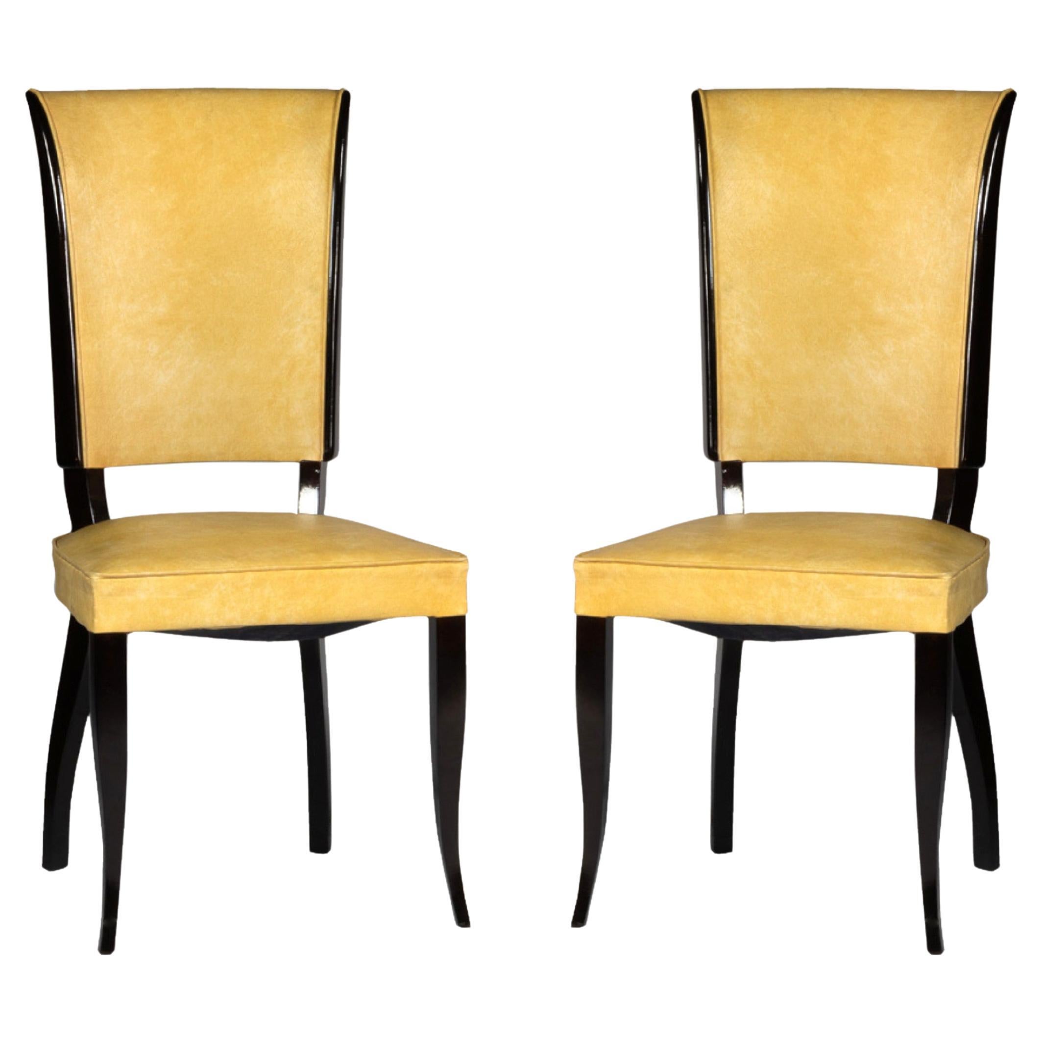 Set Of 6 Art Deco French Dining Chairs, Vinyl, 20th Century