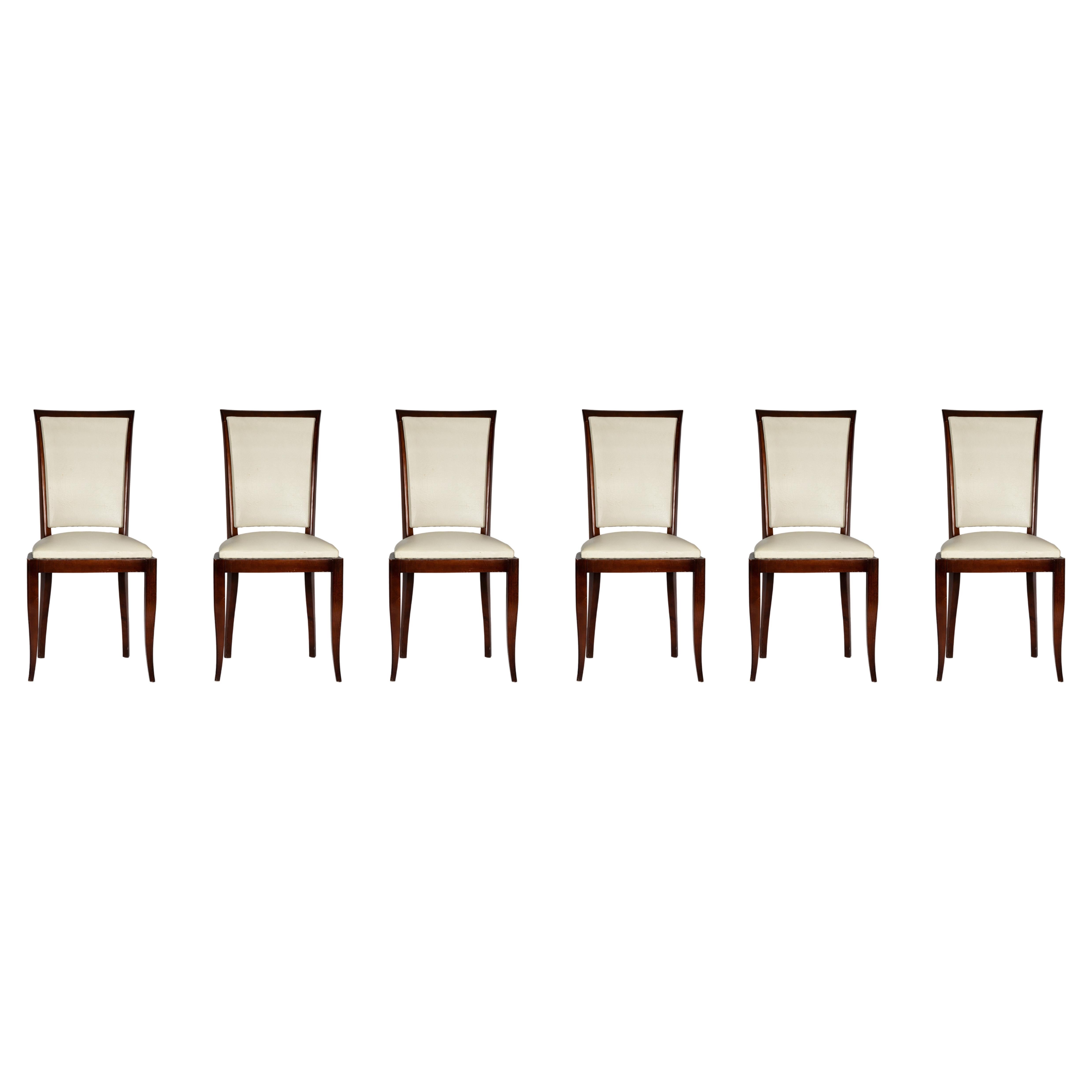 Set Of 6 Art Deco Dining Chairs, Jules Leleu Style, (20th Century)