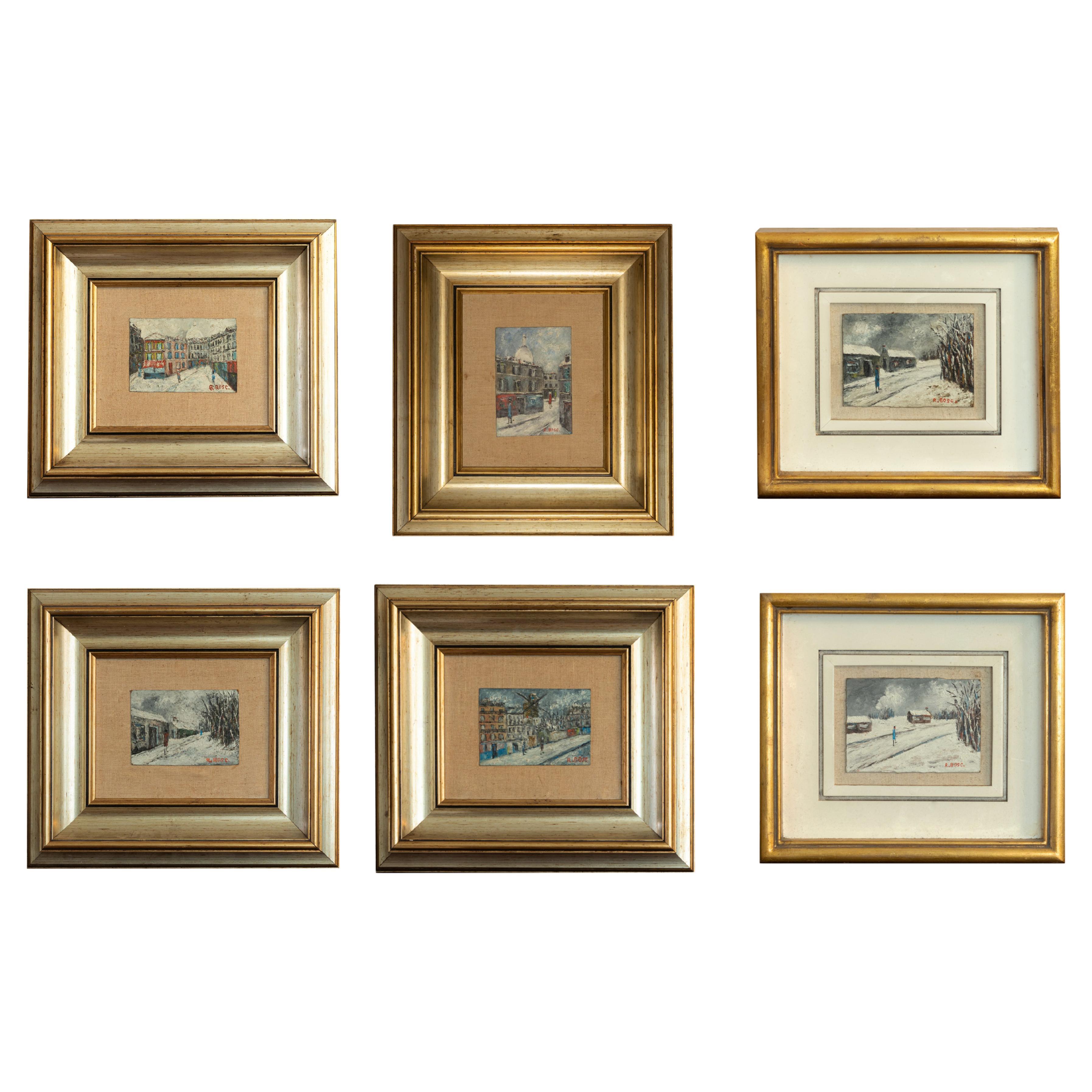 Set di 6 dipinti di Parigi, Post-Impressionismo, (20° secolo) in vendita
