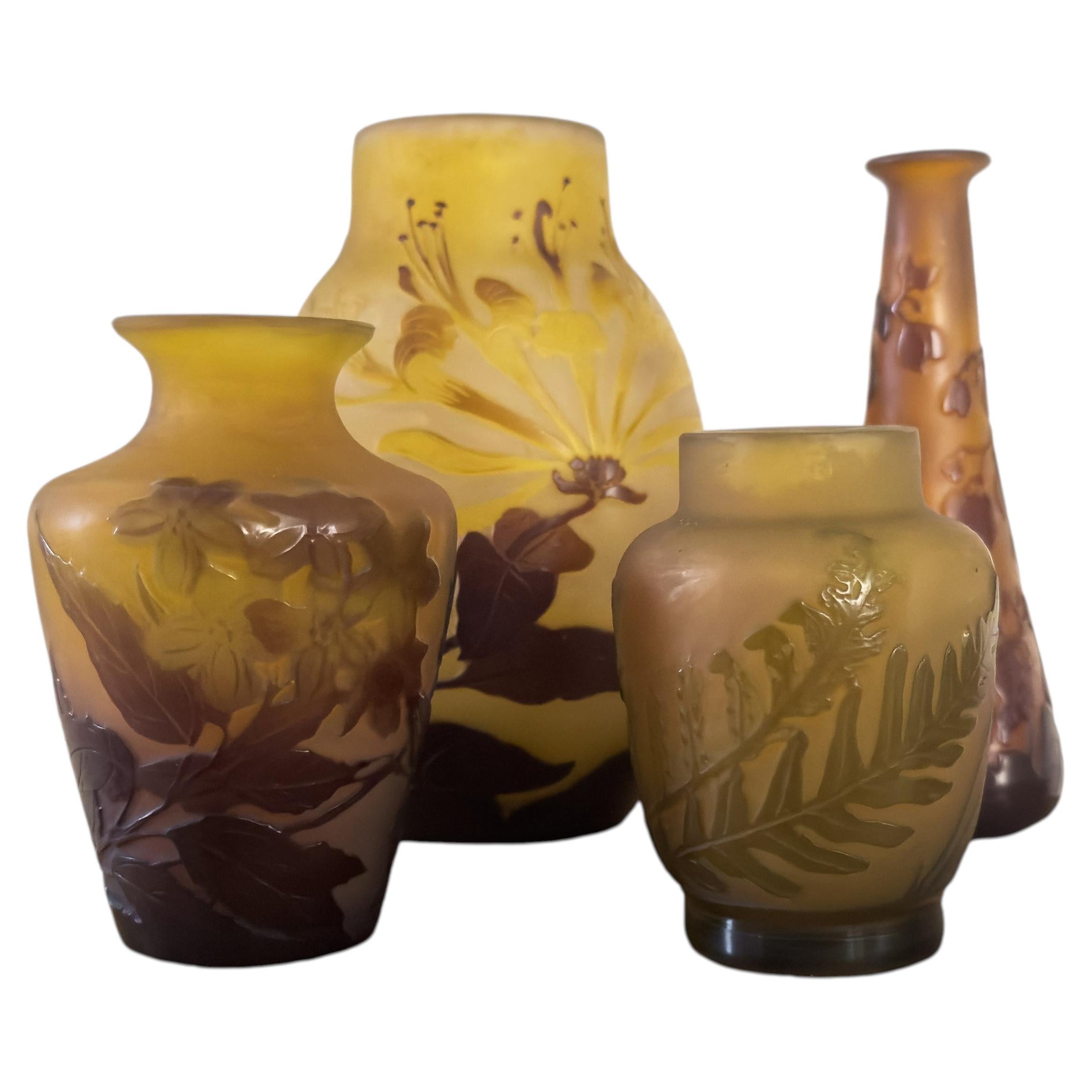 Set Of 4 Art Nouveau Glass Vases By Gallé, 20th Century