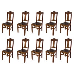 Ensemble de 10 chaises en cuir, Art déco du 20e siècle