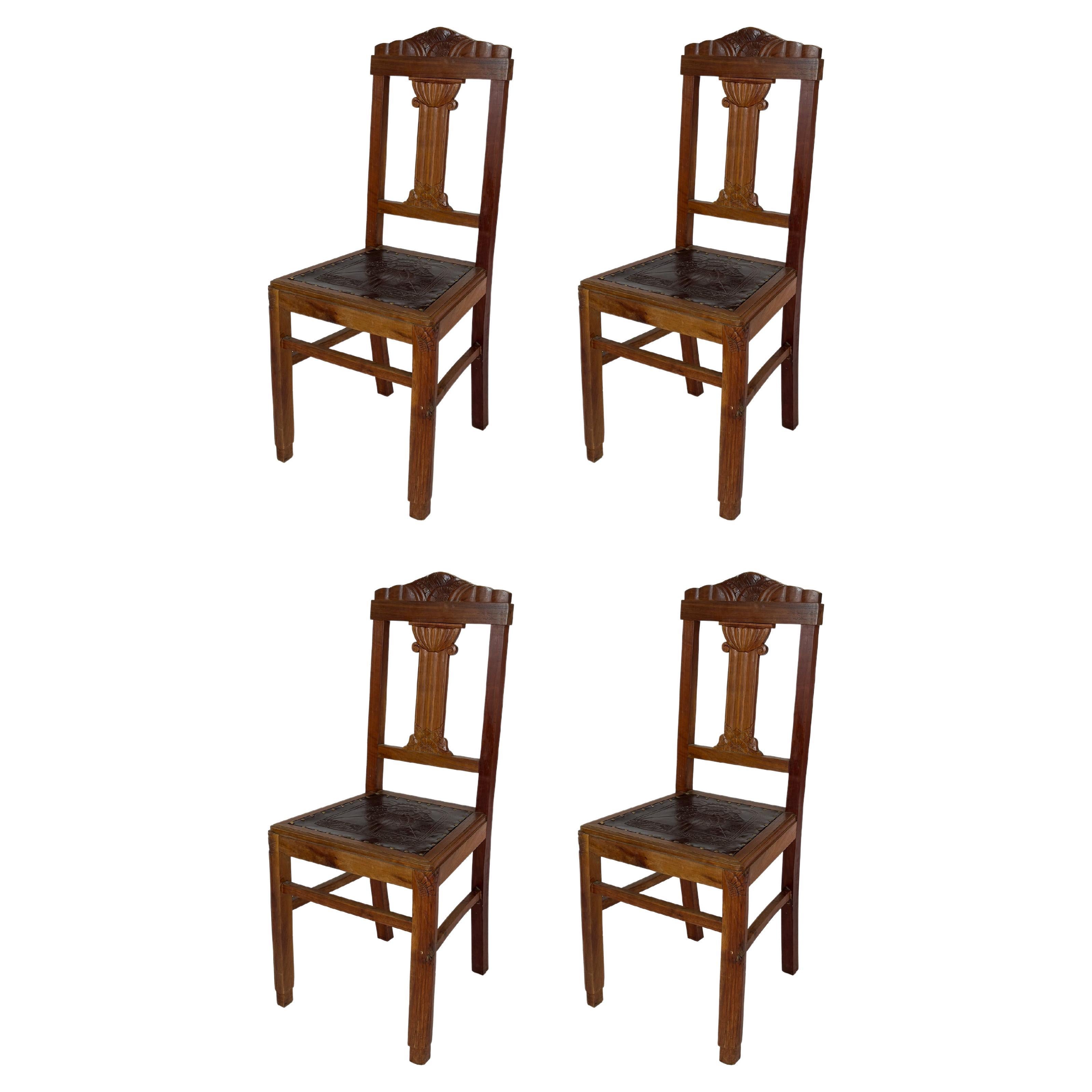 Juego de 4 Sillas, Art Decó Siglo XX
