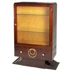 Antique Art Deco Walnut Wood Cabine with Copper Details