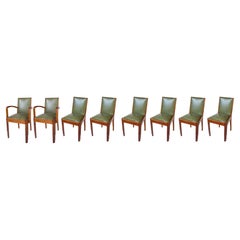 Set of 8 Art Deco Leather Dining Chairs, 20th Century