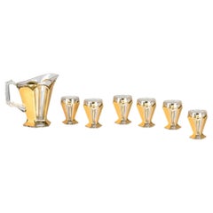 Art Deco Glas Set, Krug und sechs Gläser, goldene Akzente, 1930