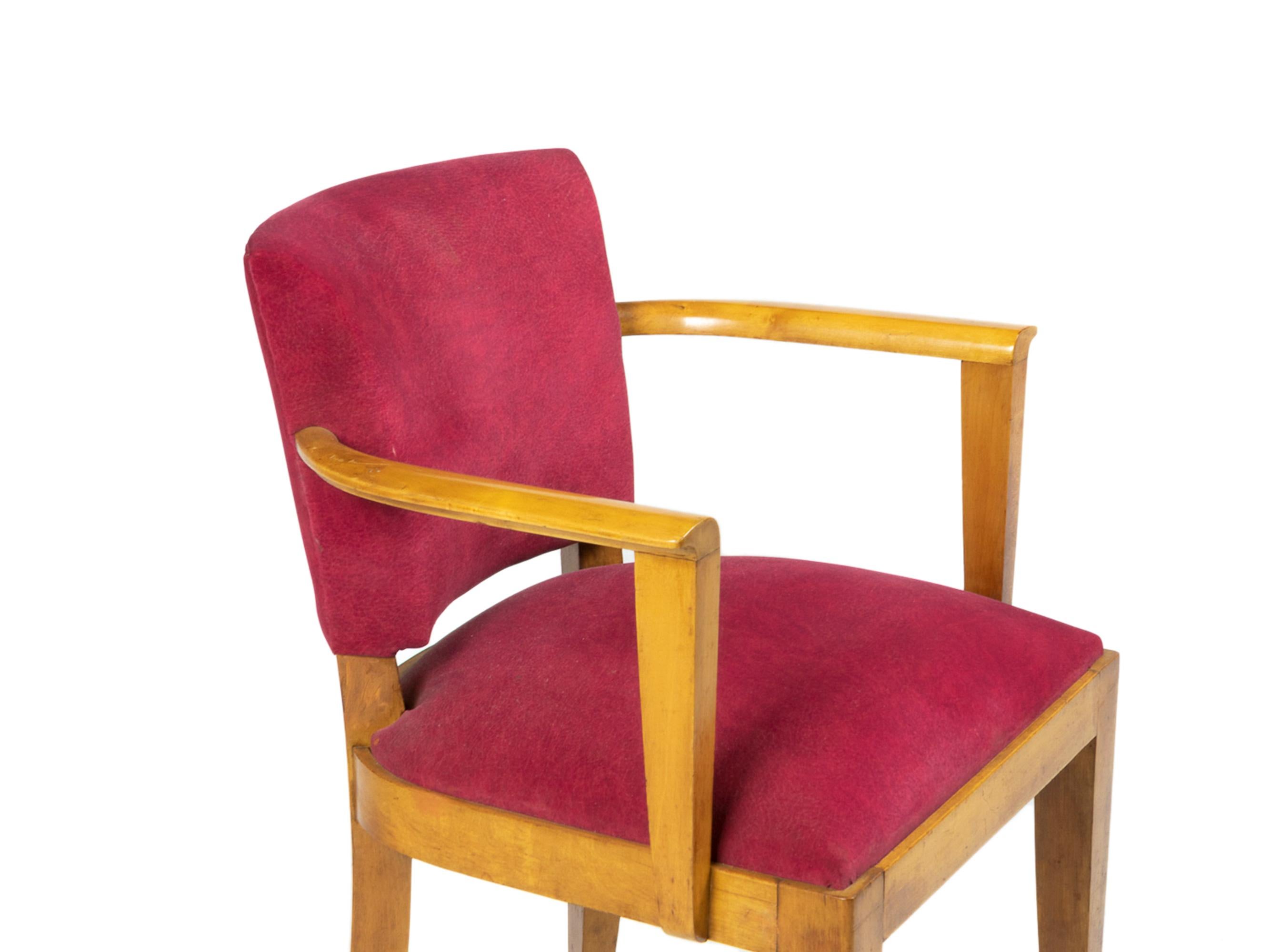 XX secolo Coppia di sedie a ponte in velluto rosa Art Deco, anni '40 in vendita