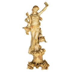 Antique French Porcelain Fortuna Goddess Tyche Statue, Art Nouveau, 20th Century