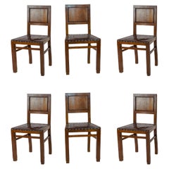 Set of Six Art Deco Chocolate Brown Walnut Chairs, 20th Century