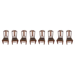 Art Nouveau Conjunto De 8 Sillas De Cuero