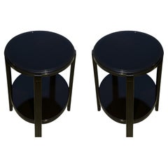 Pair Of Art Deco Walnut Black Lacquer Side Table, 20th Century