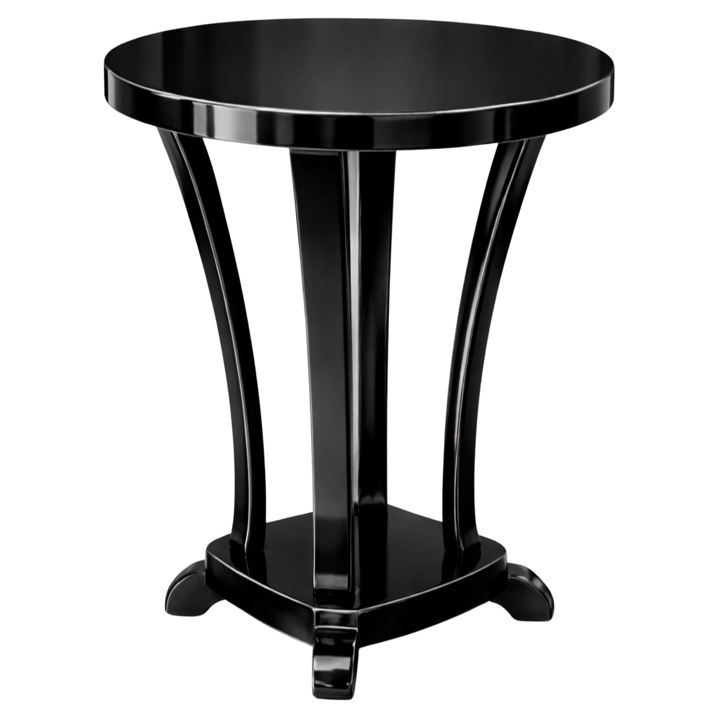 Runder Art-Déco-Tisch mit schwarzem Sockel und schwarzem Lack, Frankreich, 1930