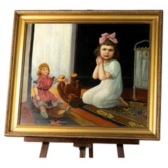 Child Nursery Room Portrait Painting By Charles Bosquier, 19th Century
