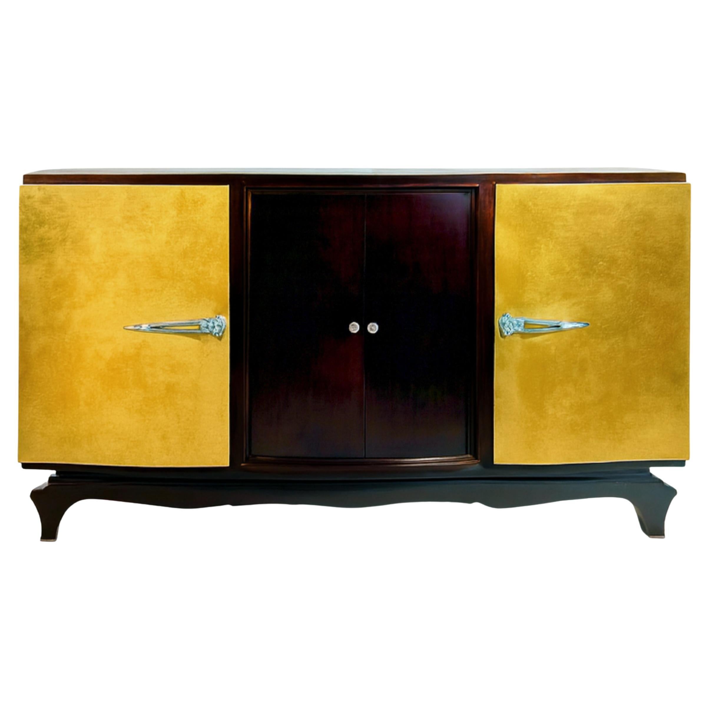 Credenza Art Deco con credenza in legno di noce, Belgio, XX secolo