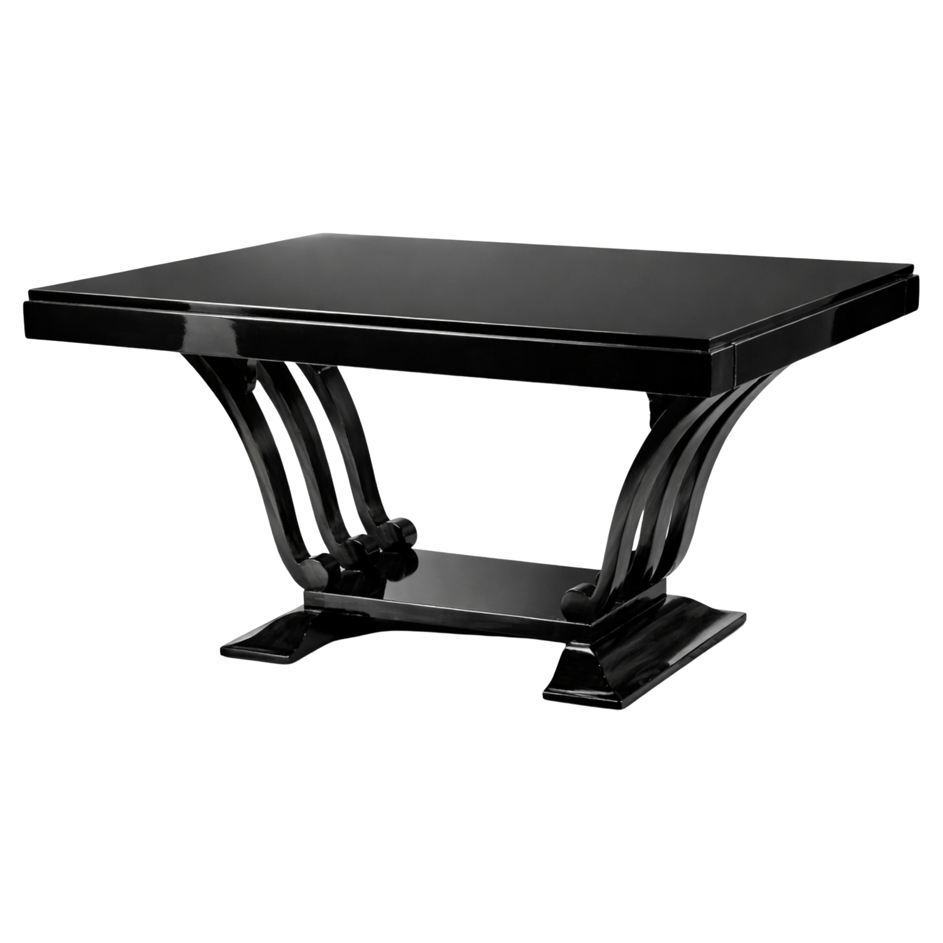 Art Deco Schwarzer Lack-Esstisch mit Verlängerungen, 1930er Jahre