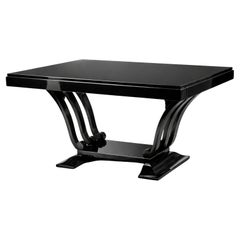 Art Deco Black Lacquer Dining Table with Extensions, 1930s