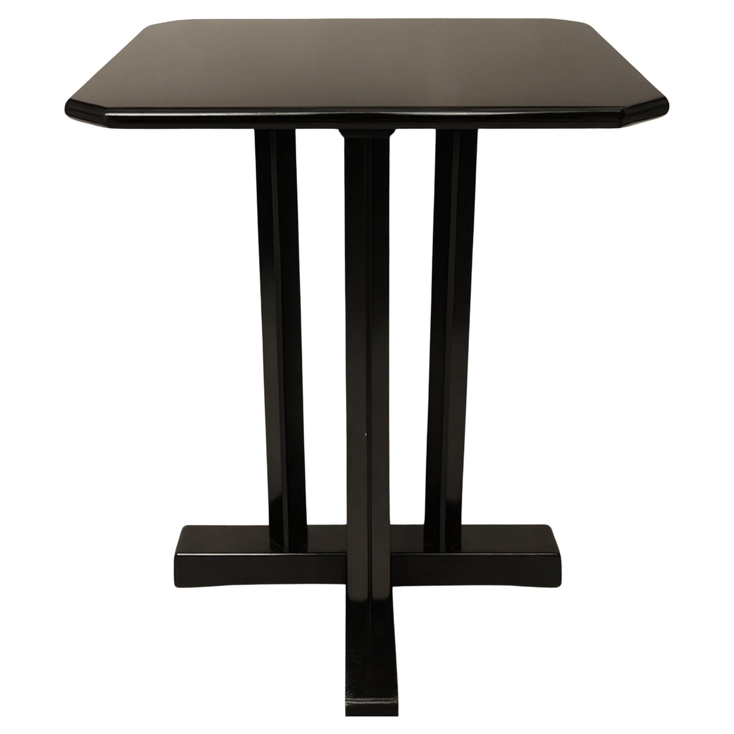 Black Lacquer Art Deco Walnut Bistro Coffee Cocktail Table, 20th Century
