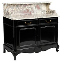 Louis Philippe Black Lacquer Marble Top Buffet Credenza Sideboard, 19th Century