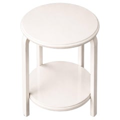 Art Deco Round Side Table – Walnut, Off-White Lacquer, Shelf, 20th Century