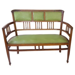 Art Deco Canapé Sofa, Sage Green Leather, Walnut, 1940s