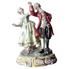 Baroque Porcelain Dancing Couple Figurine by Volkstedt, 18th Century