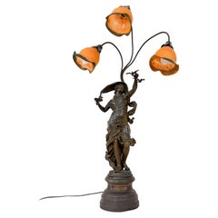 Art Nouveau Table Lamp by L. Raphael with Cameo Shades, 20th Century
