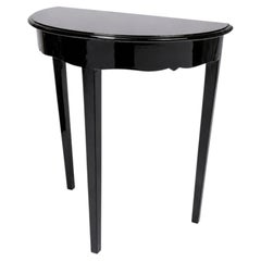 Black Lacquer Demi Lune Console Table, High Gloss Finish