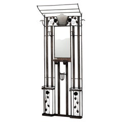 Art Deco Wrought Iron Coat Rack with Lights & Mirror, Hall Tree, Umbrella Stand