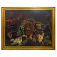 Very Large Oil Painting After Eugène Delacroix, The Barque of Dante, Gilt Frame