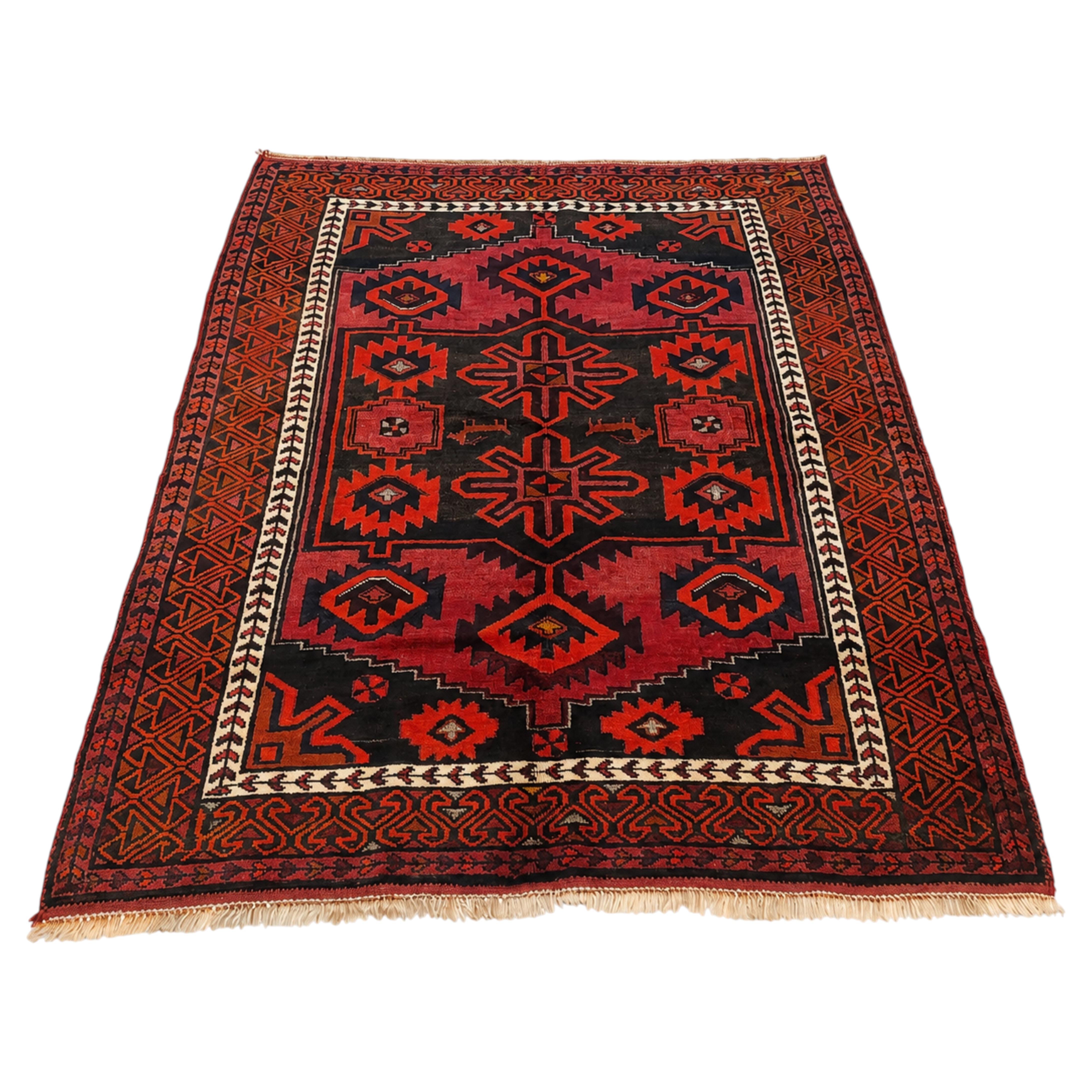 Afghan Persian-Style Tribal Wool Rug with Geometric Medallions For Sale