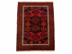 Afghan Persian-Style Tribal Wool Rug with Geometric Medallions