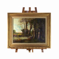Signed 20th Century Pastoral River Landscape Oil Painting in Ornate Frame