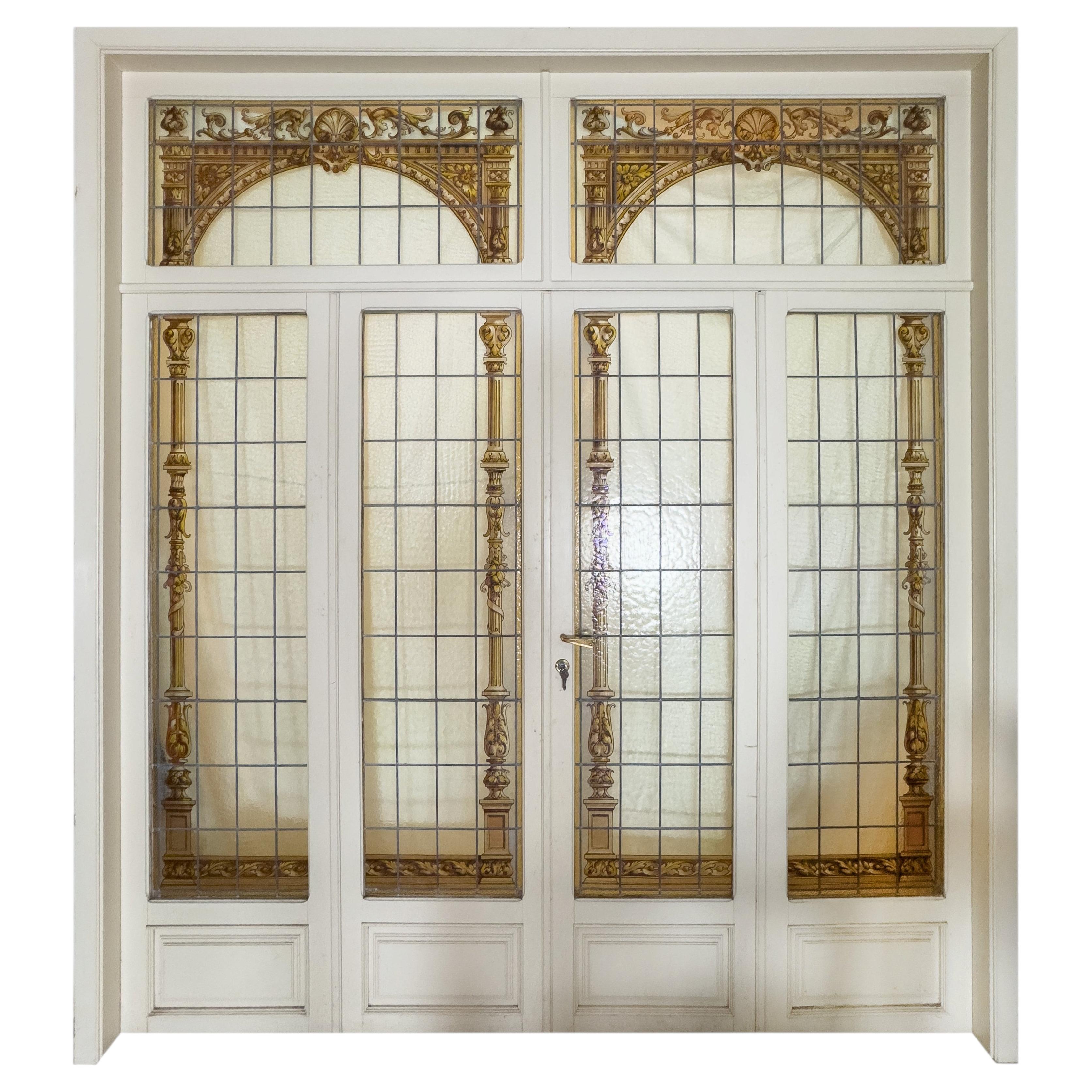 Conjunto de puertas con vitrales de estilo Art Nouveau, Francia, años 1900
