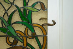 Art Nouveau Stained Glass Panel Doors, French, Brass & Wood, 1900-1916