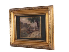Paris Seine Cargo Boat Oil Painting, French Post-Impressionist, 20th Century
