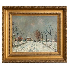 Pintura postimpresionista británica de un paisaje invernal, firmada, principios del siglo XX