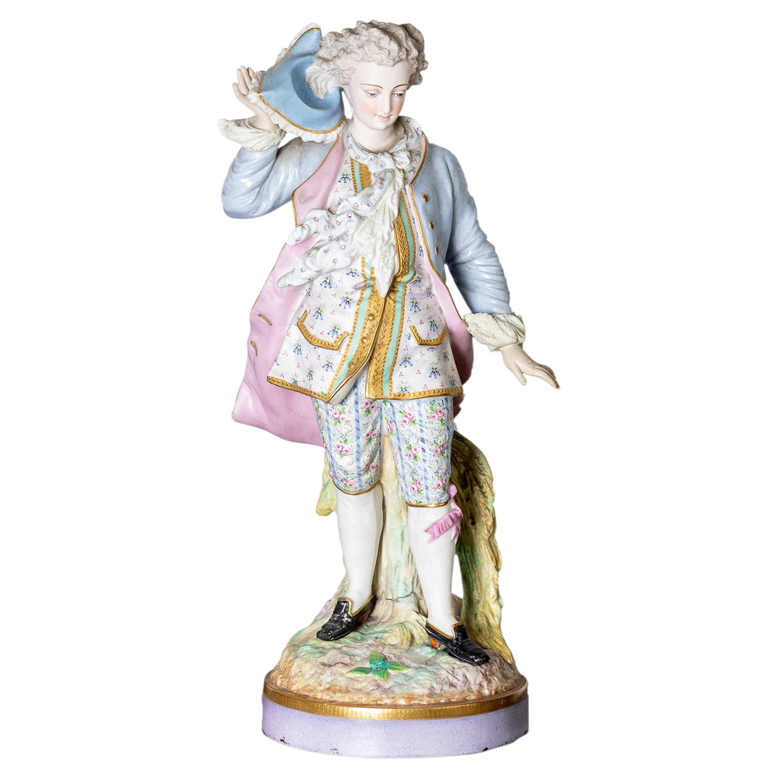 Baroque Style Porcelain Figurine by Alpinien Margaine, Limoges For Sale