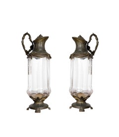 Pair of Empire Revival Silver-Plated Glass Claret Jugs, Early 20th Century